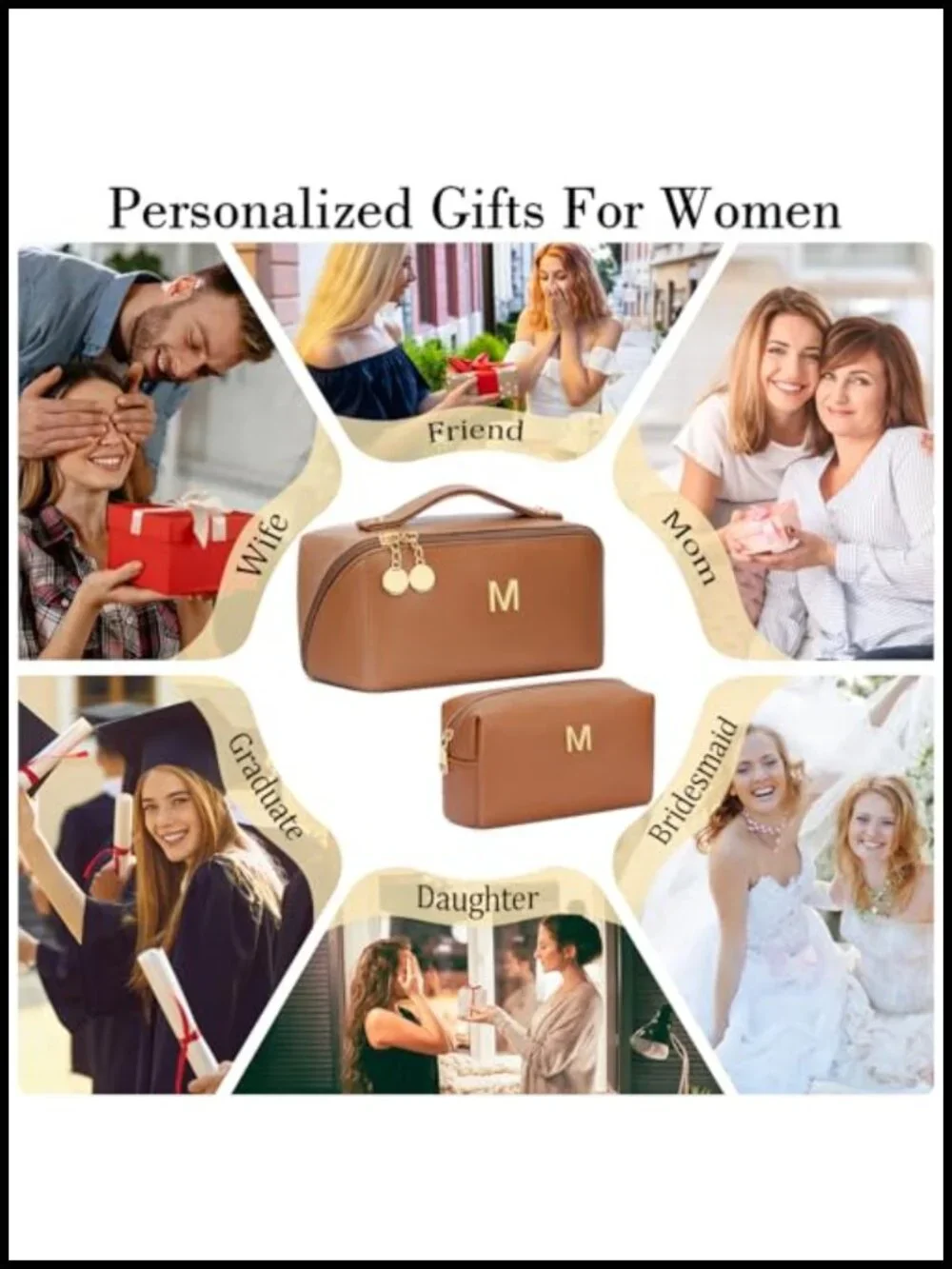 Personalized Initial Flat Cosmetic Bag Set with Clear Divider Handle